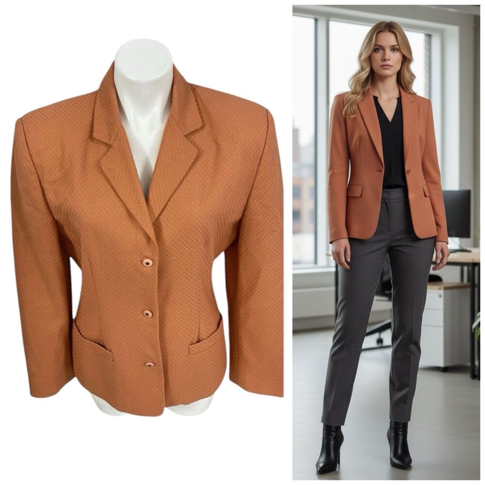 Alfred Sung Blazer Womens Sz 8 Peach Jacket Officecore Corpcore Career Boardroom